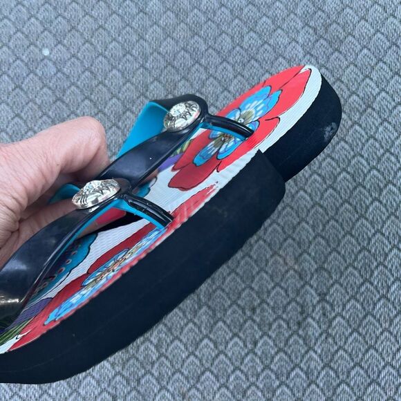 Brighton “Burst” Floral Print Navy Flip Flops Sz 6 - Picture 8 of 11